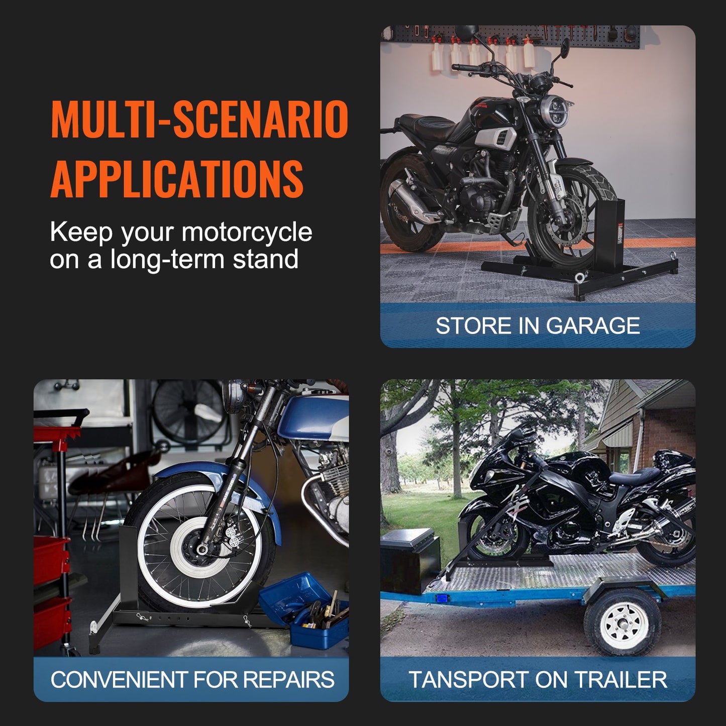 Motorcykelstativ Hjulkloss fram eller äkta däckstorlek 15