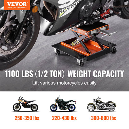 Motorcykellift ATV Scissor Jack Dolly 1100 lbs Wide Deck & Hand Crank