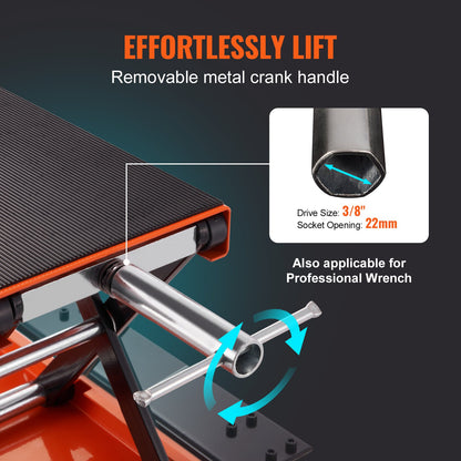 Motorcykellift ATV Scissor Jack Dolly 1100 lbs Wide Deck & Hand Crank