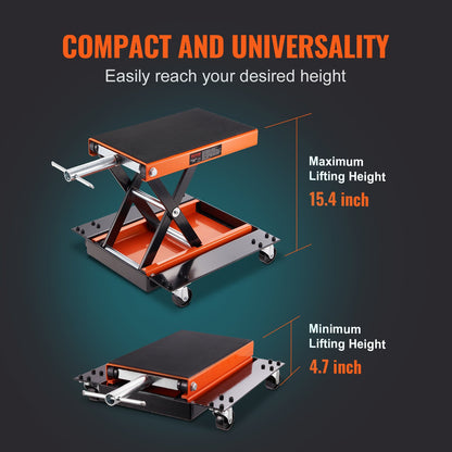 Motorcykellift ATV Scissor Jack Dolly 1100 lbs Wide Deck & Hand Crank