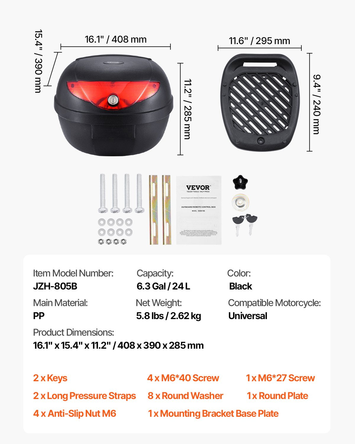 24L Motorcycle Top Case Universal Motorbike Tail with reflective panel