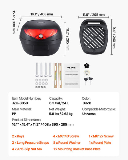 24L Motorcycle Top Case Universal Motorbike Tail with reflective panel