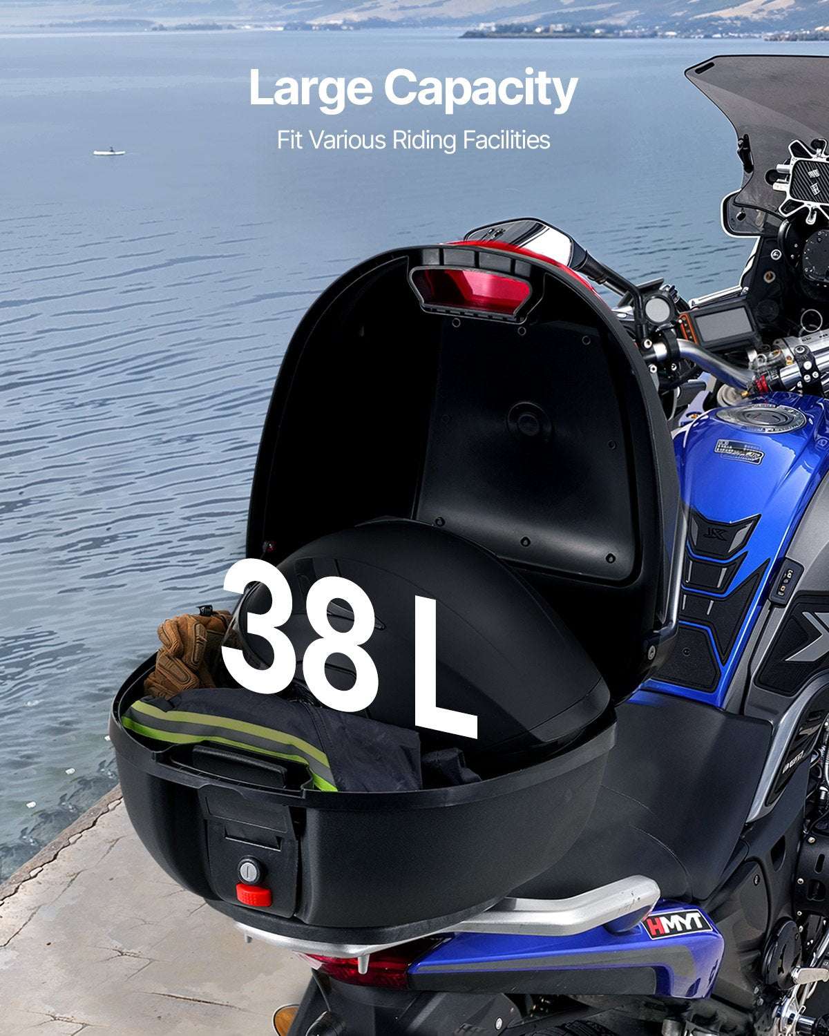 38L Motorcycle Top Case Universal Motorbike Tail with reflective panel