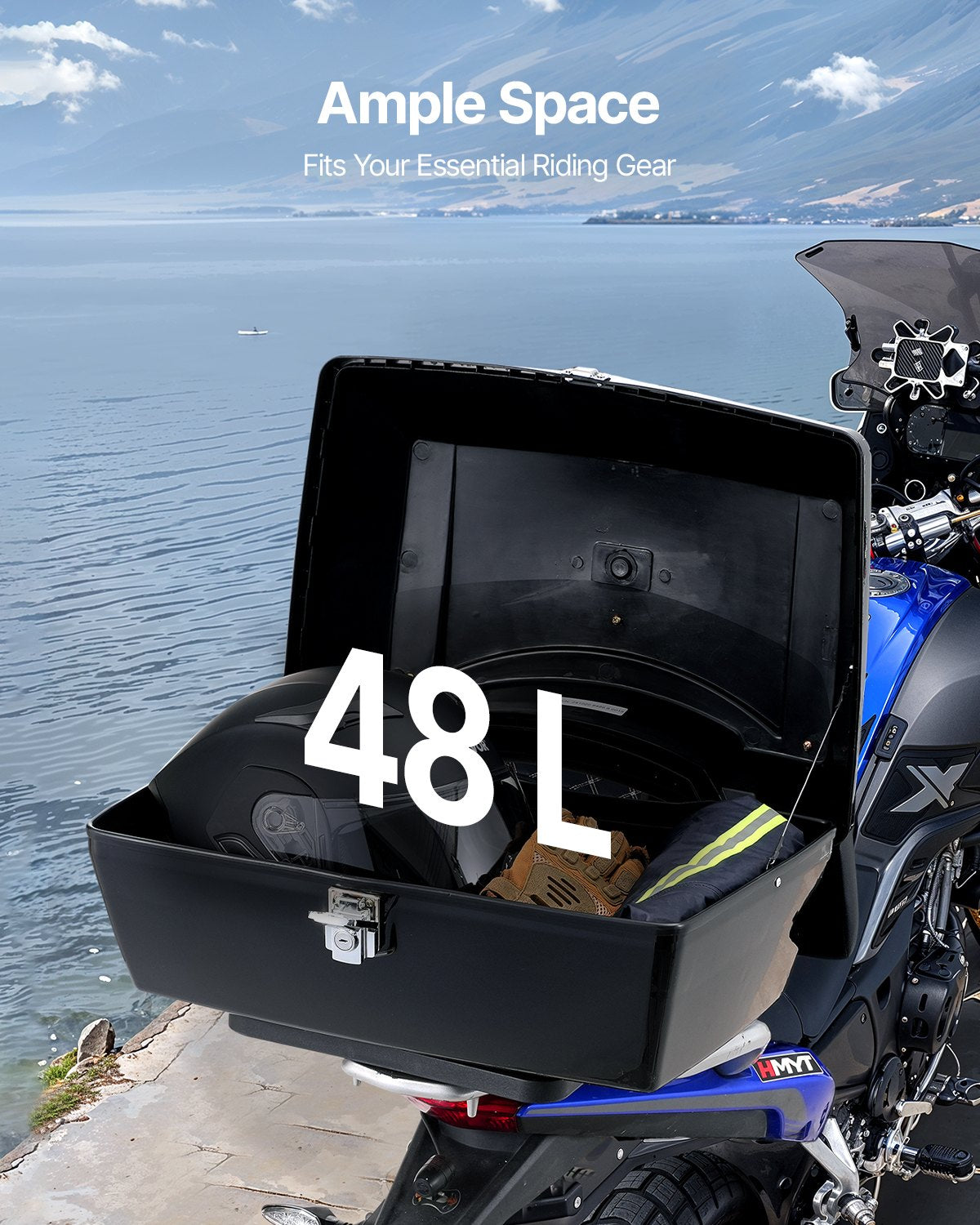 48L Motorcycle Top Case Universal Motorbike Tail with reflective panel