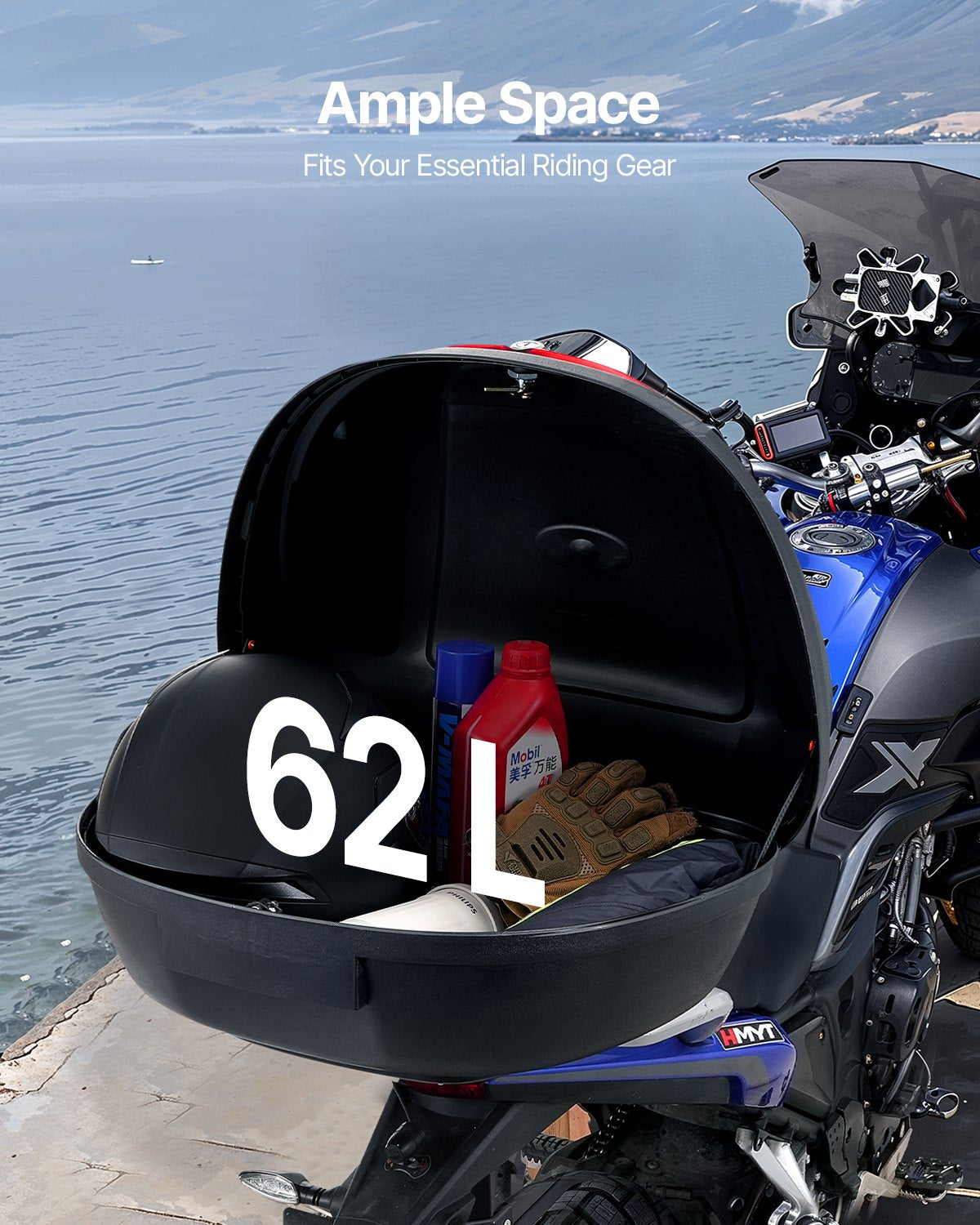 62L Motorcycle Top Case Universal Motorbike Tail with reflective panel