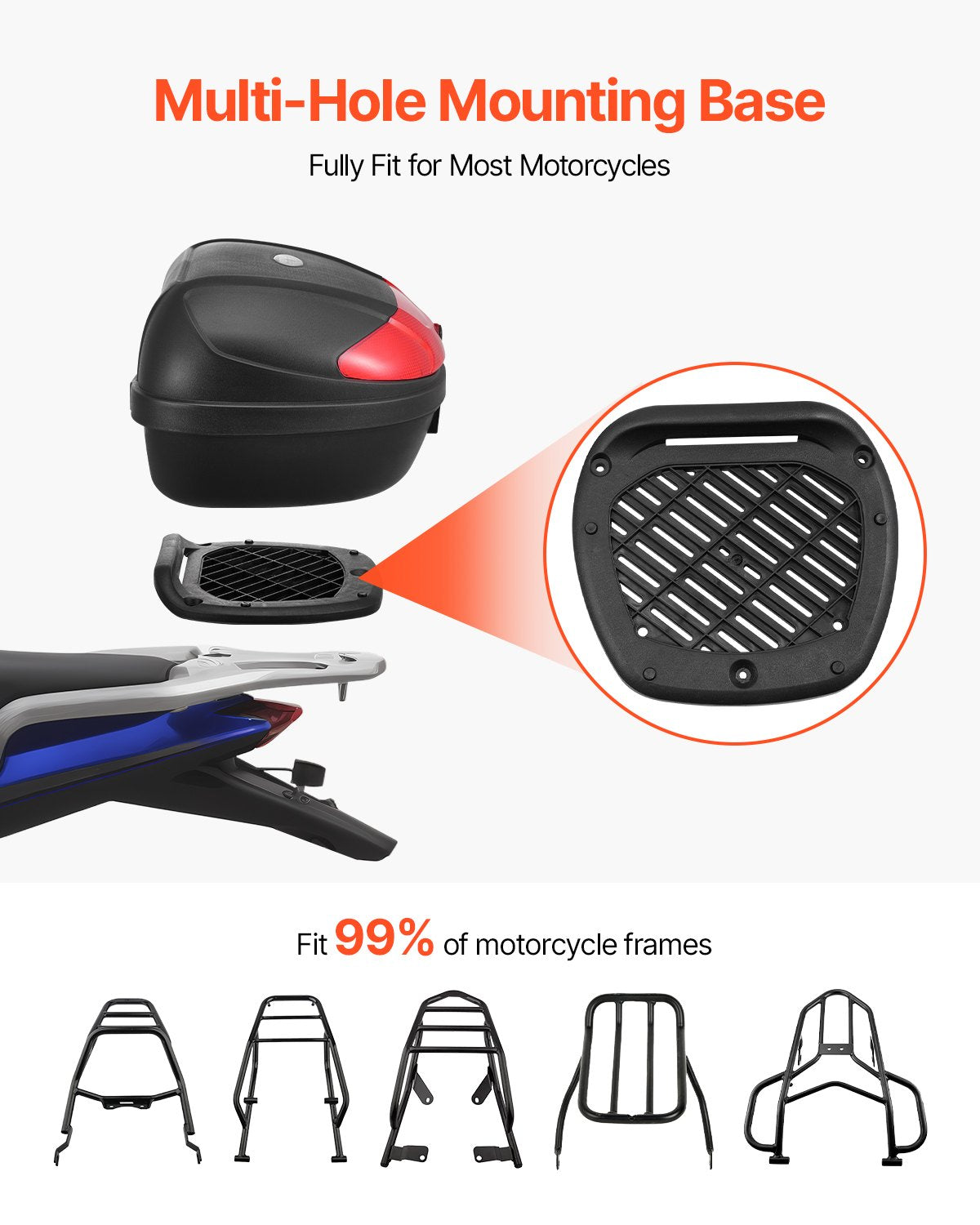 62L Motorcycle Top Case Universal Motorbike Tail with reflective panel