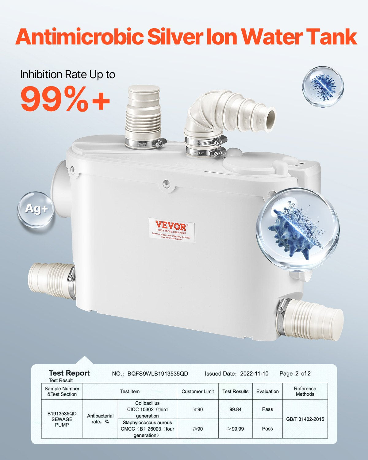 Maceratorpump, 500W, 6600 L/h flöde, 26,2 fot/8 m huvud, Macerator avloppspump med 3 vattenintag för toalett, källare, kök, handfat, dusch, badkar.