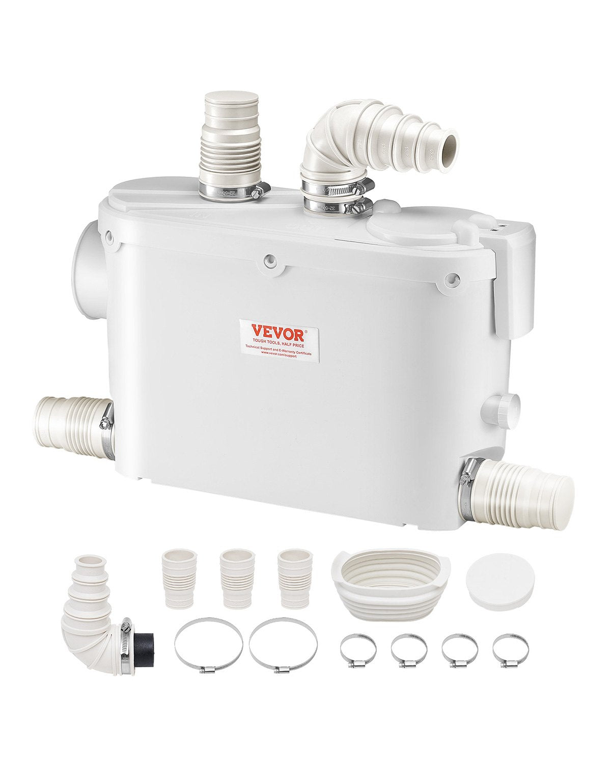 Maceratorpump, 500W, 6600 L/h flöde, 26,2 fot/8 m huvud, Macerator avloppspump med 3 vattenintag för toalett, källare, kök, handfat, dusch, badkar.