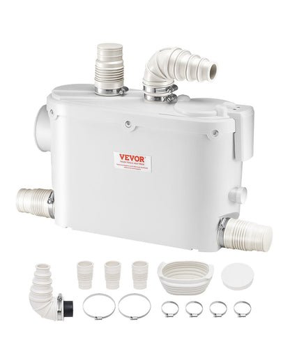 Maceratorpump, 500W, 6600 L/h flöde, 26,2 fot/8 m huvud, Macerator avloppspump med 3 vattenintag för toalett, källare, kök, handfat, dusch, badkar.