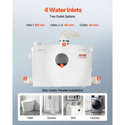 Maceratorpump 1200W 48 GPM Flöde 33 fot Höjdlyft för toalett, källarhandfat |  EU