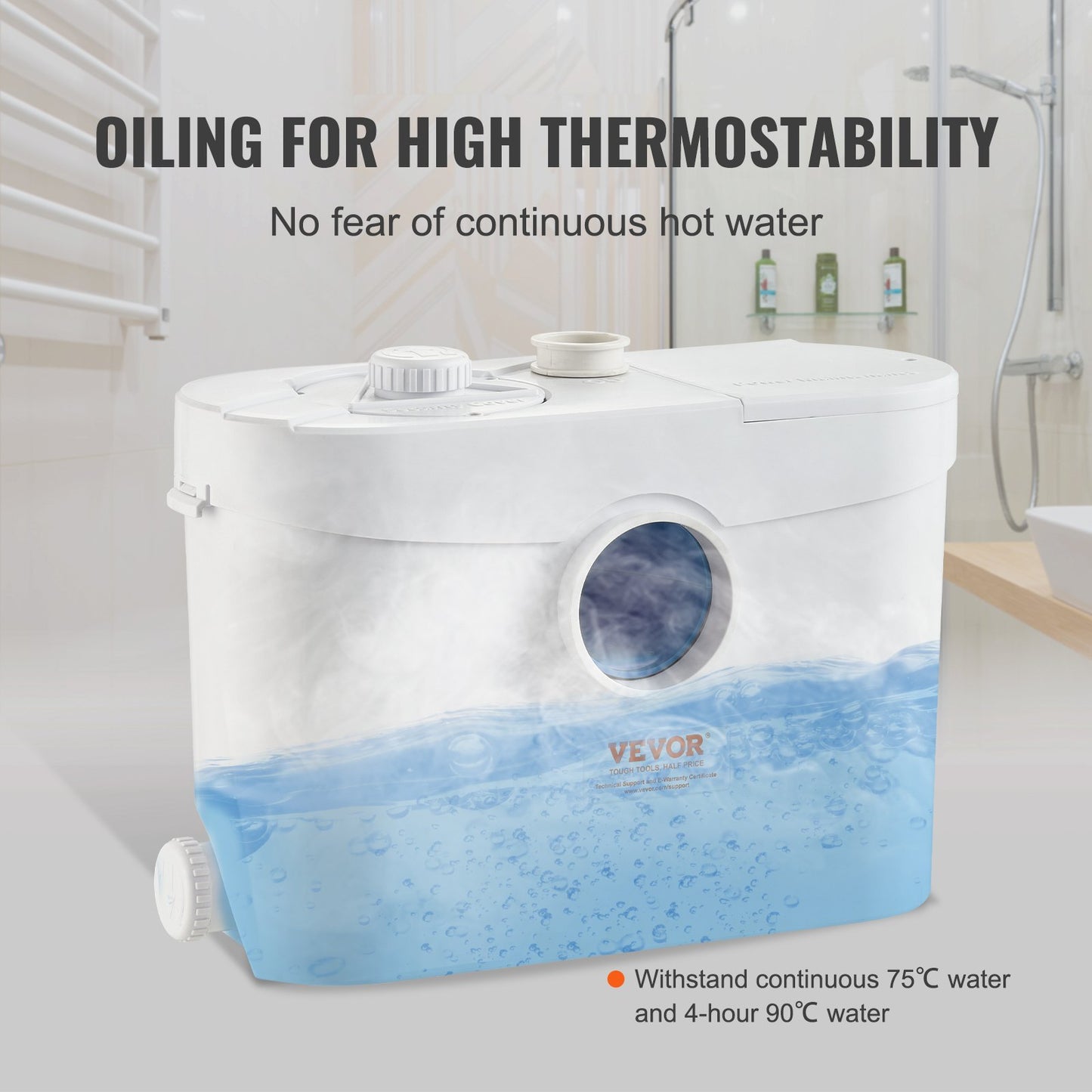 Macerator Avfallspump Källare Macerator Pump 700W, 9600l/h Flöde, 10M Utloppshuvud 99% Effektivt antimikrobiellt medel med 3 vatteninlopp för toalett, källare, kök, diskbänk, badkar, avloppshantering, diskmaskin