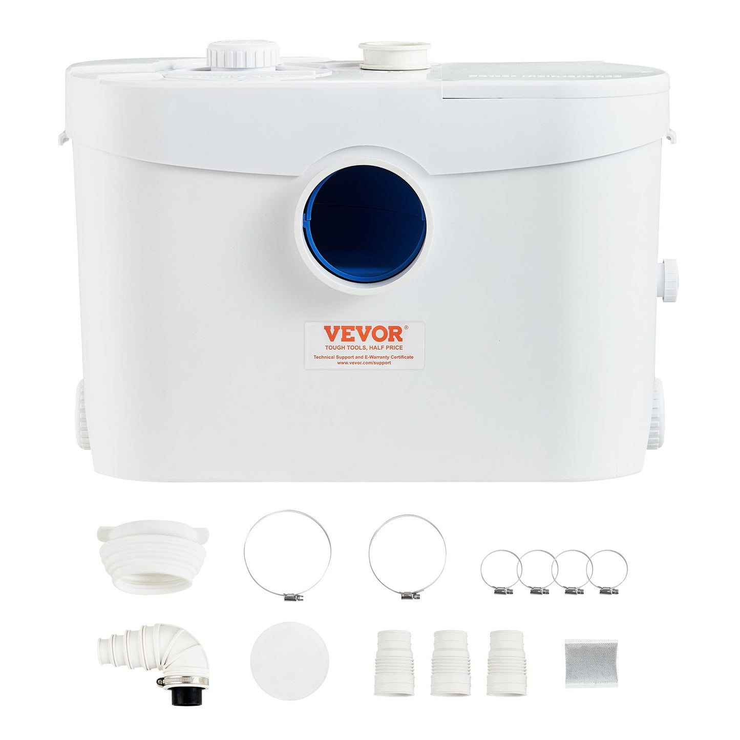 Macerator Avfallspump Källare Macerator Pump 700W, 9600l/h Flöde, 10M Utloppshuvud 99% Effektivt antimikrobiellt medel med 3 vatteninlopp för toalett, källare, kök, diskbänk, badkar, avloppshantering, diskmaskin