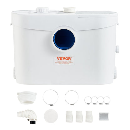 Macerator Avfallspump Källare Macerator Pump 700W, 9600l/h Flöde, 10M Utloppshuvud 99% Effektivt antimikrobiellt medel med 3 vatteninlopp för toalett, källare, kök, diskbänk, badkar, avloppshantering, diskmaskin