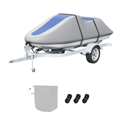 Jet Ski Cover, 3200-3420 mm Towable Waterproof PWC Cover, Heavy Duty 600D Marine PU Oxford Fabric, UV Resistant Seadoo Cover with Straps, Protection for Jet Ski, Gray+Blue