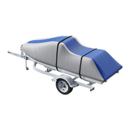 Jet Ski Cover, 3200-3420 mm Towable Waterproof PWC Cover, Heavy Duty 600D Marine PU Oxford Fabric, UV Resistant Seadoo Cover with Straps, Protection for Jet Ski, Gray+Blue