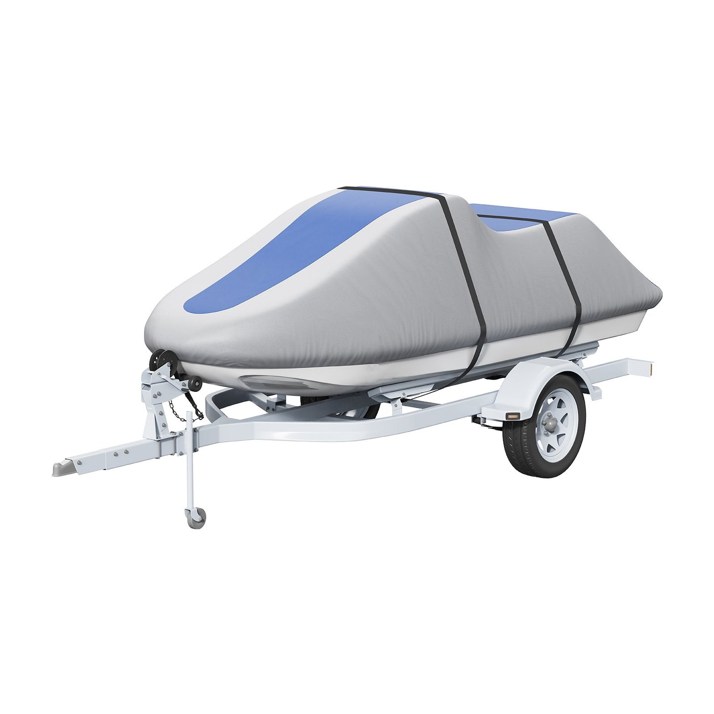 Jet Ski Cover, 3200-3420 mm Towable Waterproof PWC Cover, Heavy Duty 600D Marine PU Oxford Fabric, UV Resistant Seadoo Cover with Straps, Protection for Jet Ski, Gray+Blue
