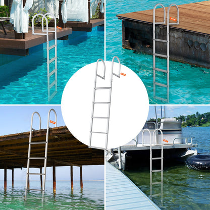 Dockstege, löstagbar 5 steg, 500 lbs lastkapacitet, pontonbåtstege av aluminiumlegering med 3,1 tum bred steg & halkfri gummimatta, lätt att installera för båt/sjö/pool/marin ombordstigning