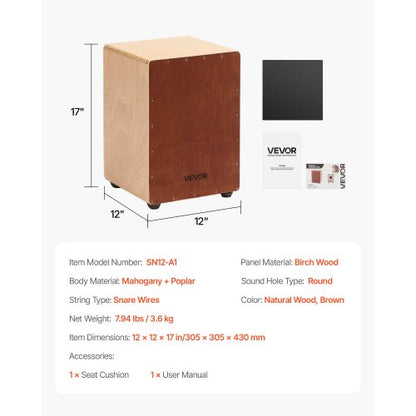 Cajon Box Drum Träbjörkträ Slagverksinstrument med Virveltrumma |  EU