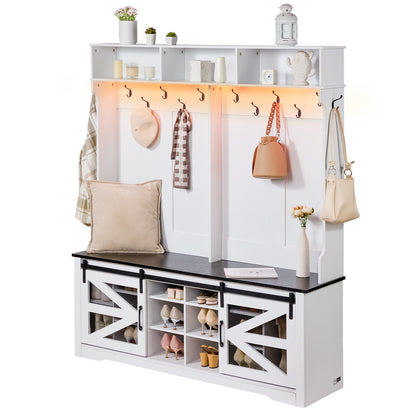 Hallway tree Wooden hallway tree with bench 12 hooks for entrance and hallway