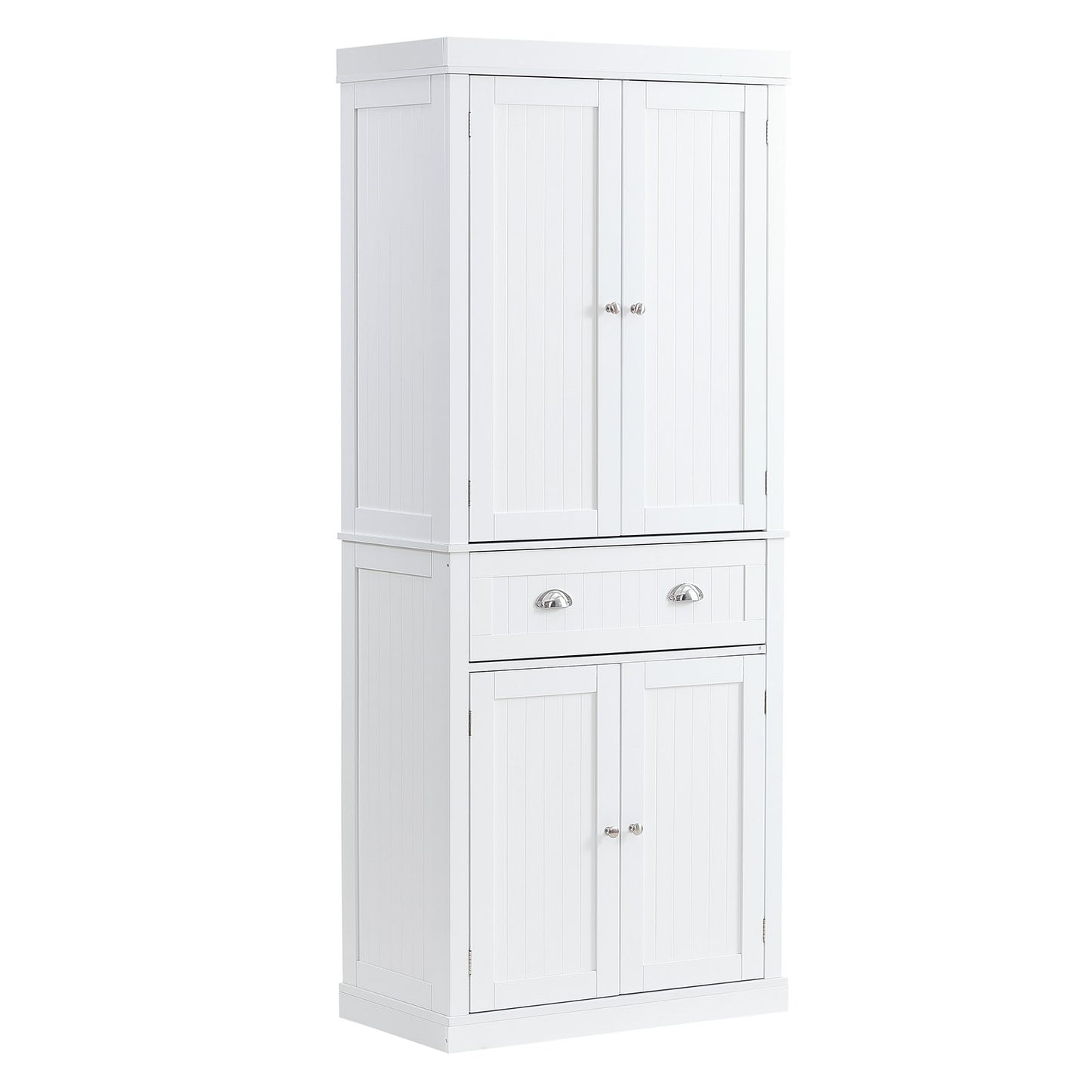 72-Zoll-Küchen-Vorratsschrank, freistehender Allzweckschrank mit Türen, Schublade und 3 verstellbaren Regalen, Speisekammer mit hohem Lebensmittelbuffet für Küche, Wohnzimmer, Esszimmer, Waschküche, weiß