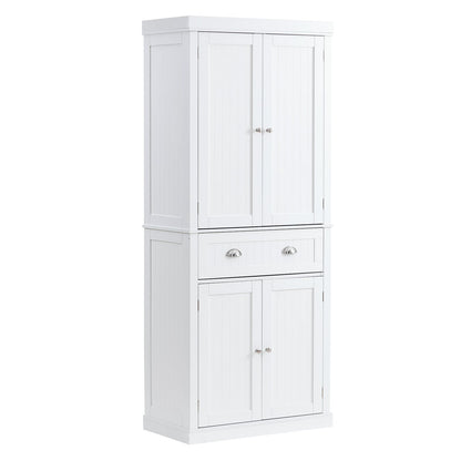72-Zoll-Küchen-Vorratsschrank, freistehender Allzweckschrank mit Türen, Schublade und 3 verstellbaren Regalen, Speisekammer mit hohem Lebensmittelbuffet für Küche, Wohnzimmer, Esszimmer, Waschküche, weiß