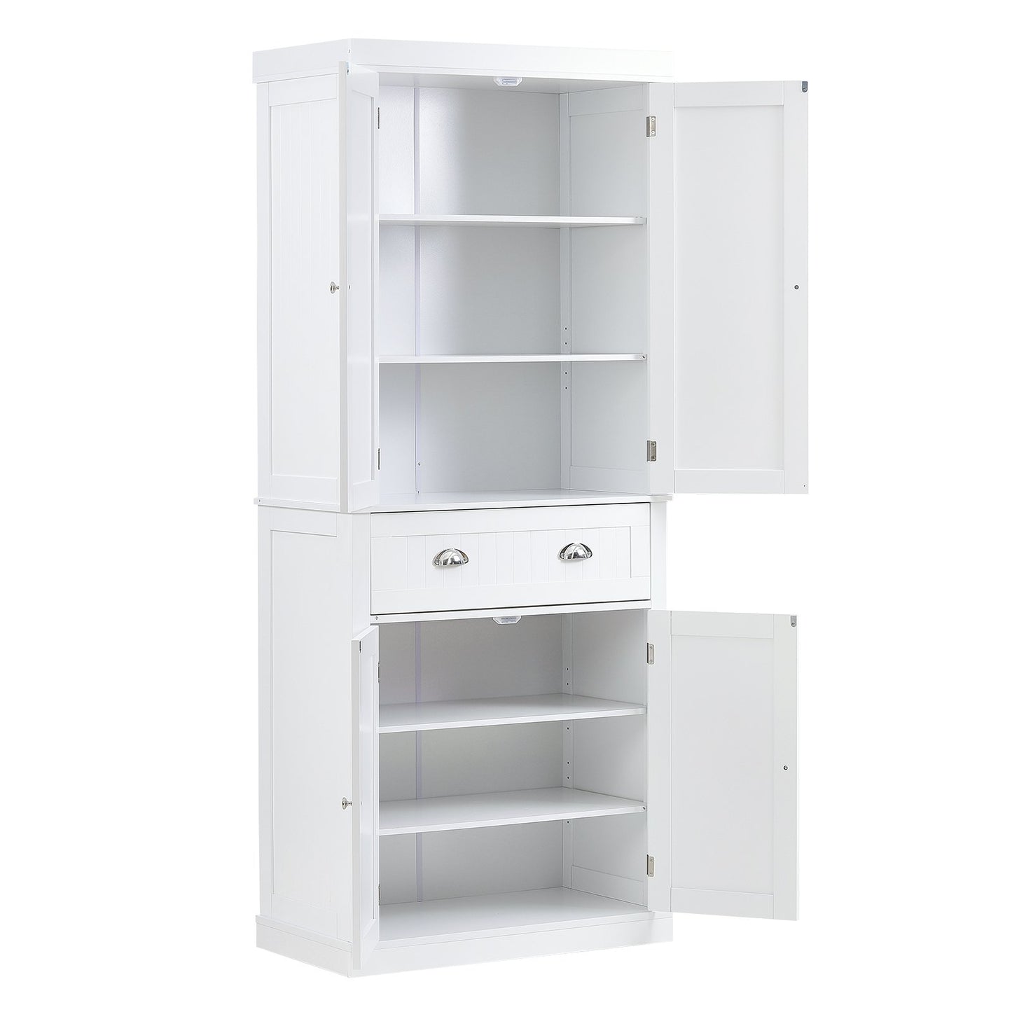 72-Zoll-Küchen-Vorratsschrank, freistehender Allzweckschrank mit Türen, Schublade und 3 verstellbaren Regalen, Speisekammer mit hohem Lebensmittelbuffet für Küche, Wohnzimmer, Esszimmer, Waschküche, weiß