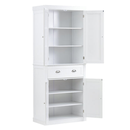 72-Zoll-Küchen-Vorratsschrank, freistehender Allzweckschrank mit Türen, Schublade und 3 verstellbaren Regalen, Speisekammer mit hohem Lebensmittelbuffet für Küche, Wohnzimmer, Esszimmer, Waschküche, weiß