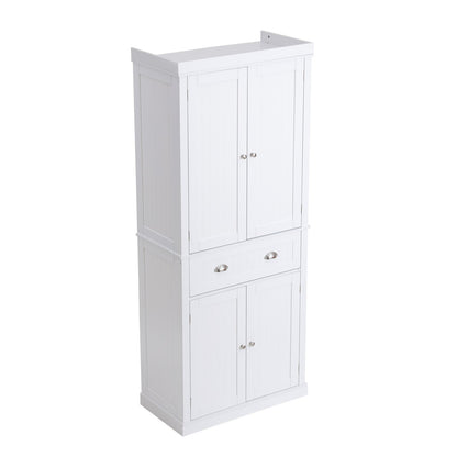 72-Zoll-Küchen-Vorratsschrank, freistehender Allzweckschrank mit Türen, Schublade und 3 verstellbaren Regalen, Speisekammer mit hohem Lebensmittelbuffet für Küche, Wohnzimmer, Esszimmer, Waschküche, weiß