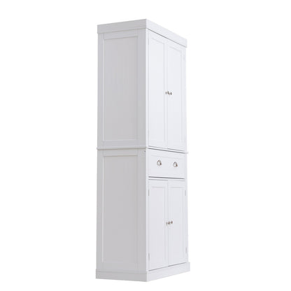 72-Zoll-Küchen-Vorratsschrank, freistehender Allzweckschrank mit Türen, Schublade und 3 verstellbaren Regalen, Speisekammer mit hohem Lebensmittelbuffet für Küche, Wohnzimmer, Esszimmer, Waschküche, weiß