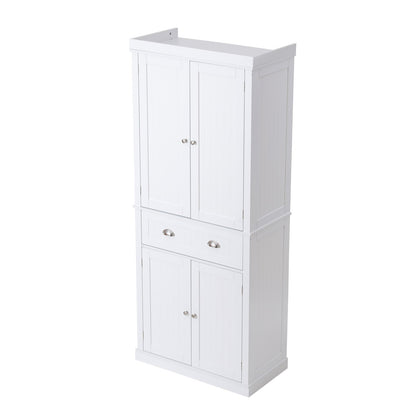 72-Zoll-Küchen-Vorratsschrank, freistehender Allzweckschrank mit Türen, Schublade und 3 verstellbaren Regalen, Speisekammer mit hohem Lebensmittelbuffet für Küche, Wohnzimmer, Esszimmer, Waschküche, weiß