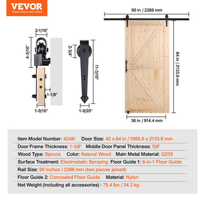 Scheunentor und Hardware-Kit 30" x 42" Holz-Schiebetür-Kit glatt