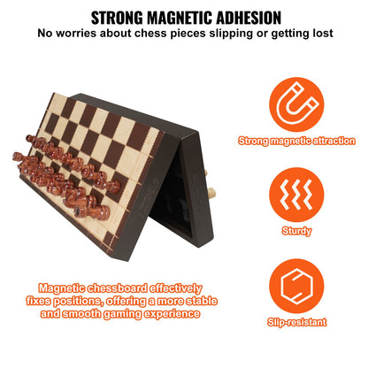 Magnetiskt schackspel i trä, 12 tums schackspelset, 2 extra damer nybörjarschackset, hopfällbara schackbrädspel med schackpjäser, förvaringsplatser och box, bärbar resepresent för vuxna barn