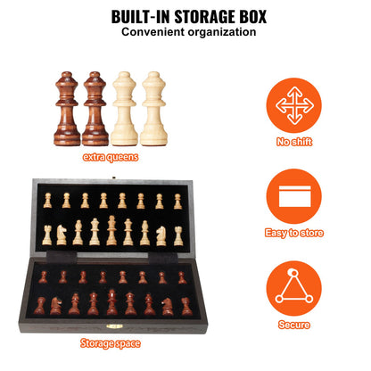 Magnetiskt schackspel i trä, 12 tums schackspelset, 2 extra damer nybörjarschackset, hopfällbara schackbrädspel med schackpjäser, förvaringsplatser och box, bärbar resepresent för vuxna barn
