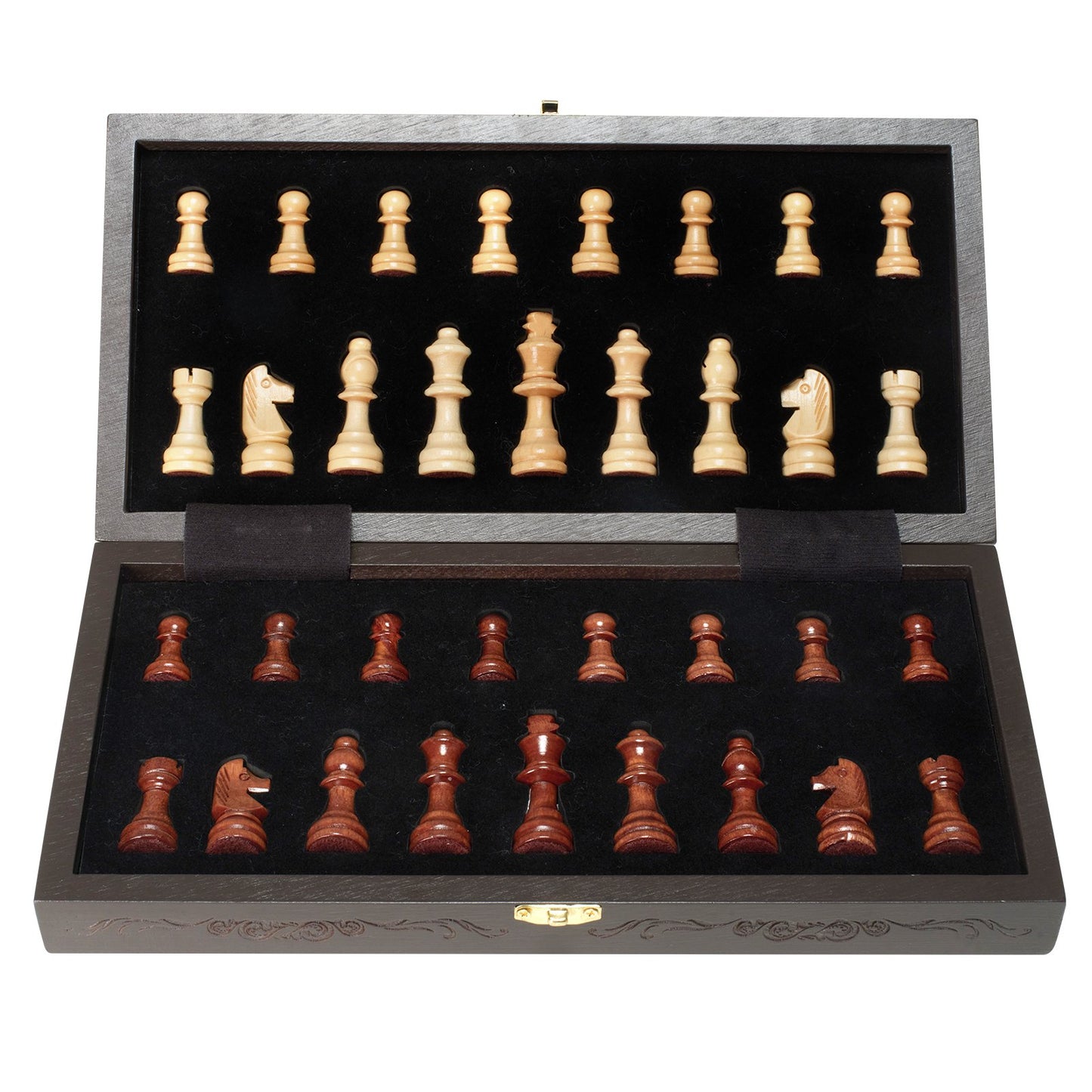 Magnetiskt schackspel i trä, 12 tums schackspelset, 2 extra damer nybörjarschackset, hopfällbara schackbrädspel med schackpjäser, förvaringsplatser och box, bärbar resepresent för vuxna barn