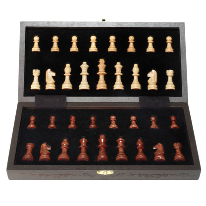 Magnetiskt schackspel i trä, 12 tums schackspelset, 2 extra damer nybörjarschackset, hopfällbara schackbrädspel med schackpjäser, förvaringsplatser och box, bärbar resepresent för vuxna barn