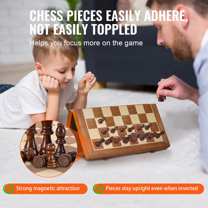 Magnetic Wooden Chess Set, 15 Inch 2-In-1 Chess Game Set, Foldable Chess Board Games for Adults Kids, 2 Queens Portable Chess Set for Travel Gifts for Professional Beginner Tournaments