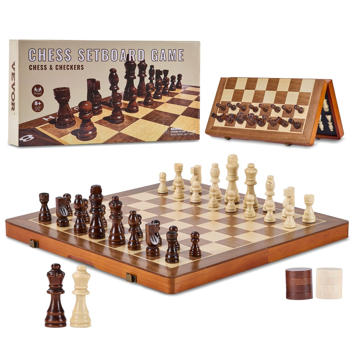 Magnetic Wooden Chess Set, 15 Inch 2-In-1 Chess Game Set, Foldable Chess Board Games for Adults Kids, 2 Queens Portable Chess Set for Travel Gifts for Professional Beginner Tournaments