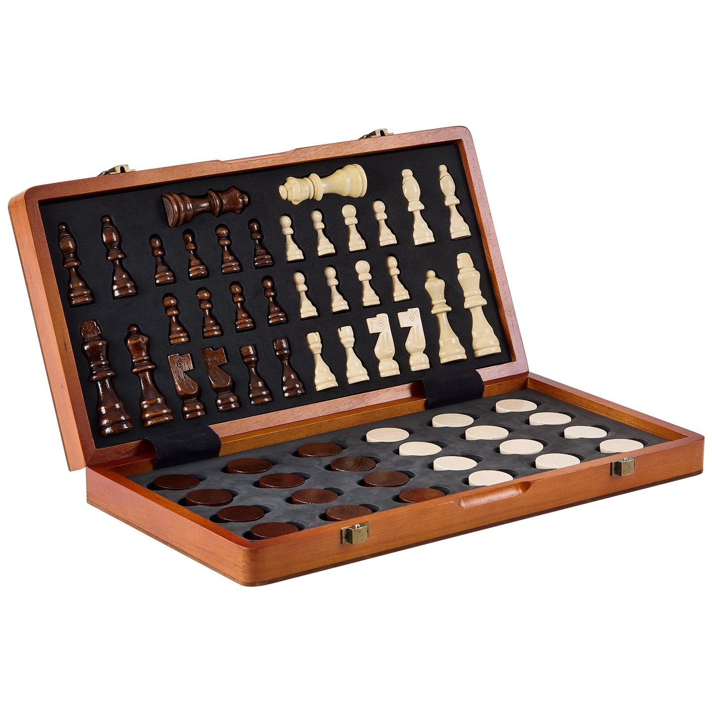 Magnetic Wooden Chess Set, 15 Inch 2-In-1 Chess Game Set, Foldable Chess Board Games for Adults Kids, 2 Queens Portable Chess Set for Travel Gifts for Professional Beginner Tournaments