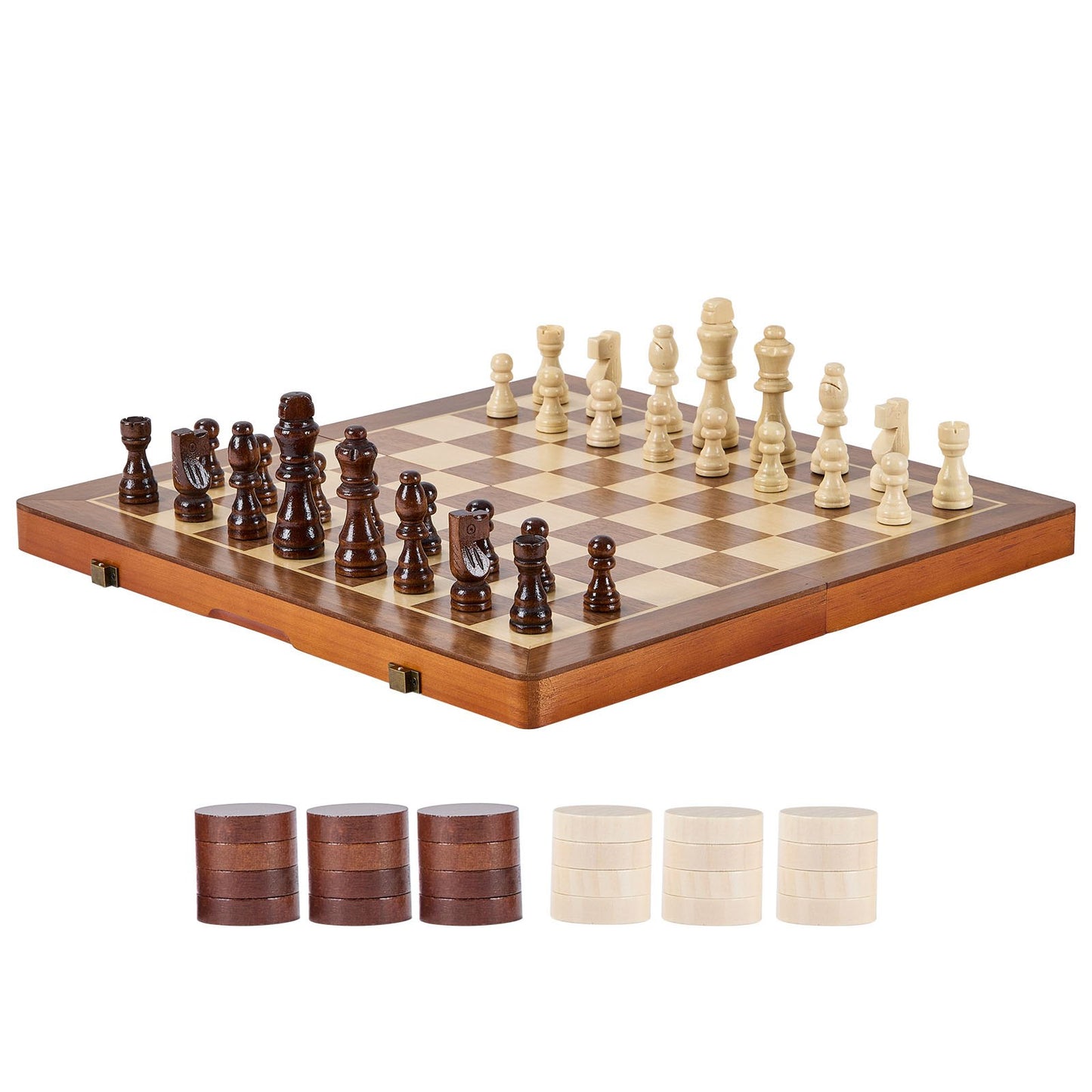 Magnetic Wooden Chess Set, 15 Inch 2-In-1 Chess Game Set, Foldable Chess Board Games for Adults Kids, 2 Queens Portable Chess Set for Travel Gifts for Professional Beginner Tournaments