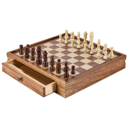 Solid Wood Chess Set, 15 Inch 2-In-1 Chess Checkers Game Set, Chess Board Game with Storage Box and Weighted Chess Pieces &amp; 2 Queens, for Adults, Kids Tournament Professional Beginner