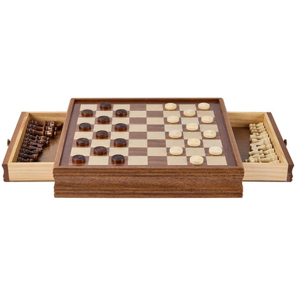 Solid Wood Chess Set, 15 Inch 2-In-1 Chess Checkers Game Set, Chess Board Game with Storage Box and Weighted Chess Pieces &amp; 2 Queens, for Adults, Kids Tournament Professional Beginner