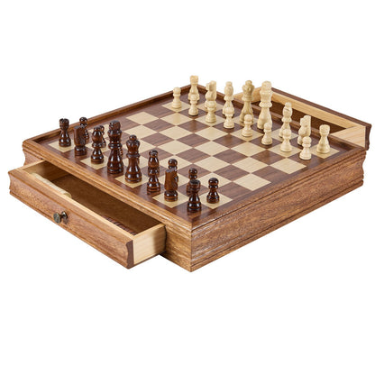 Solid Wood Chess Set, 15 Inch 2-In-1 Chess Checkers Game Set, Chess Board Game with Storage Box and Weighted Chess Pieces &amp; 2 Queens, for Adults, Kids Tournament Professional Beginner