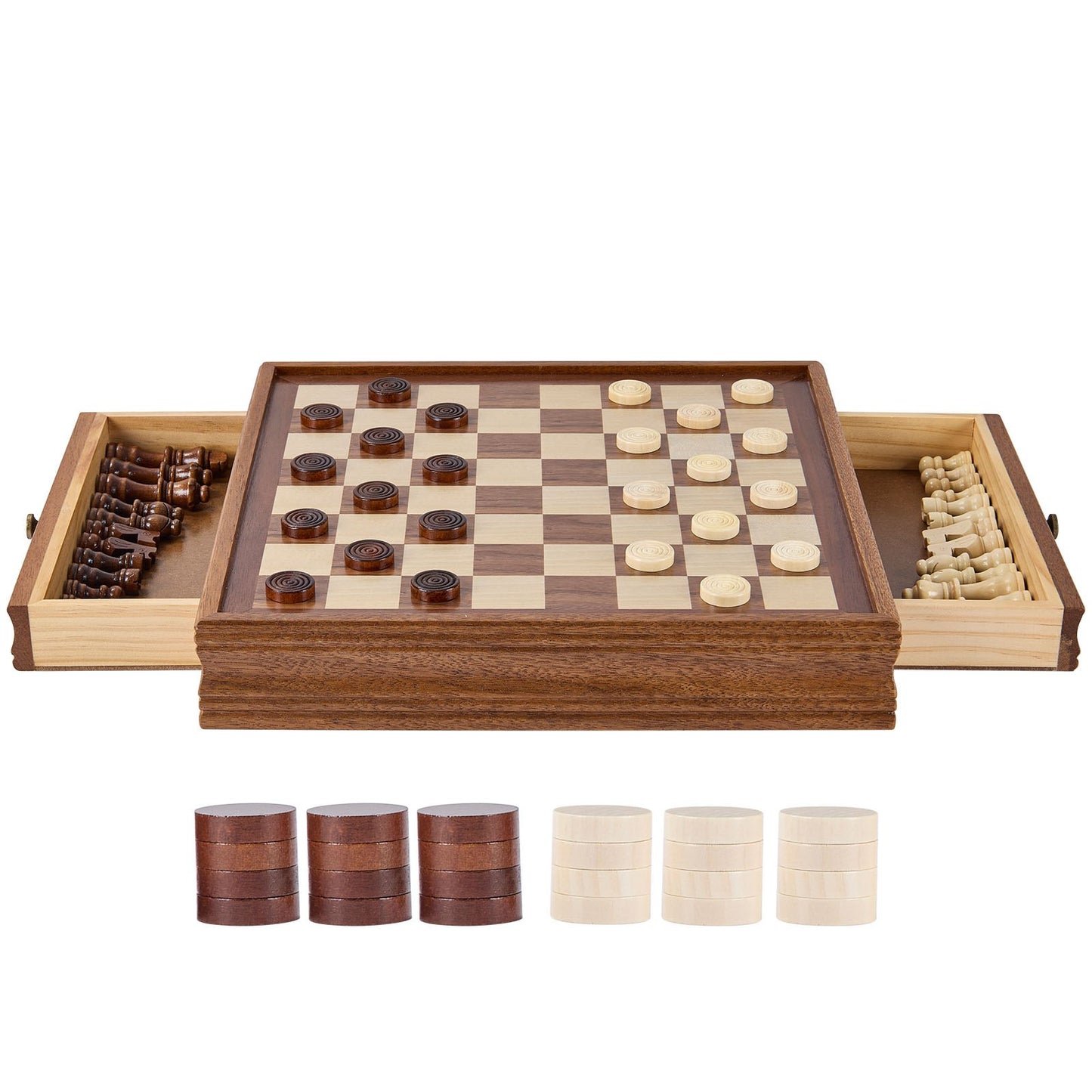 Solid Wood Chess Set, 15 Inch 2-In-1 Chess Checkers Game Set, Chess Board Game with Storage Box and Weighted Chess Pieces &amp; 2 Queens, for Adults, Kids Tournament Professional Beginner