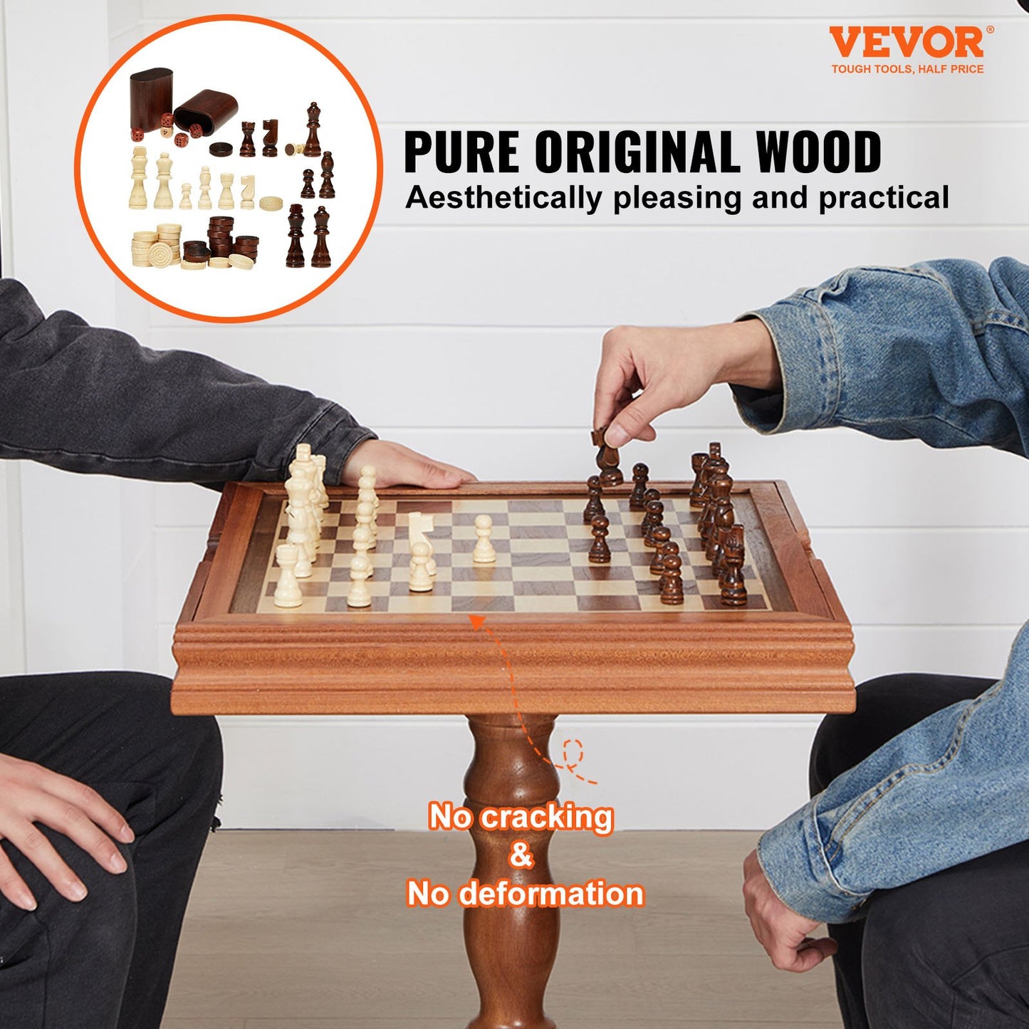 3-I-1 schackdam backgammon bordsset, 18 tums premium schackbord i trä, Deluxe kombinationsspelbordsmöbler set, schackset brädspelspresent till familjens brädspel