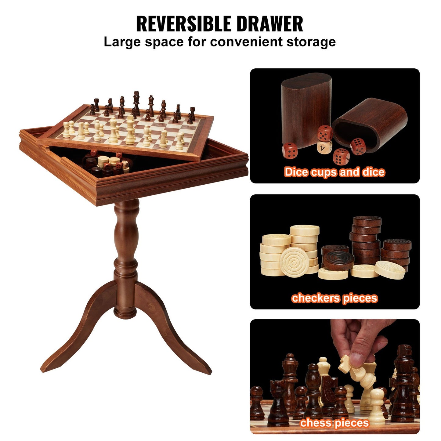 3-I-1 schackdam backgammon bordsset, 18 tums premium schackbord i trä, Deluxe kombinationsspelbordsmöbler set, schackset brädspelspresent till familjens brädspel