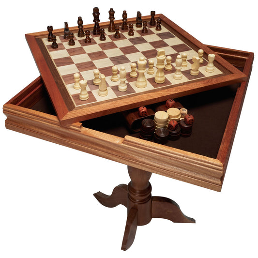 3-I-1 schackdam backgammon bordsset, 18 tums premium schackbord i trä, Deluxe kombinationsspelbordsmöbler set, schackset brädspelspresent till familjens brädspel