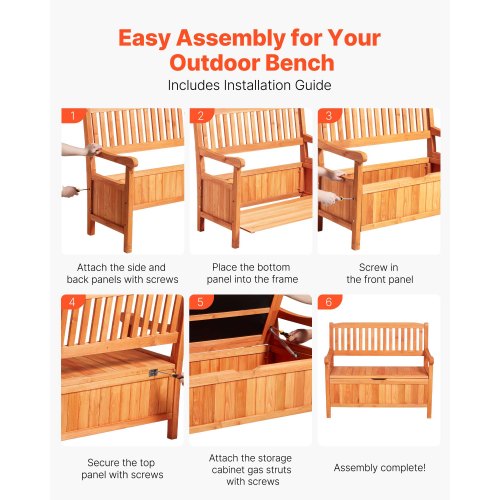 Wooden bench for 2 people, Waterproof wooden storage box, 137 liter veranda | EU