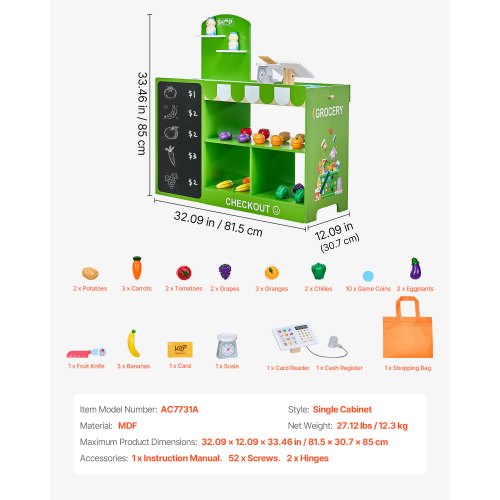 Kinder-Lebensmittelladen Lekset Holz-Spielmarktstand mit Kasse | EU