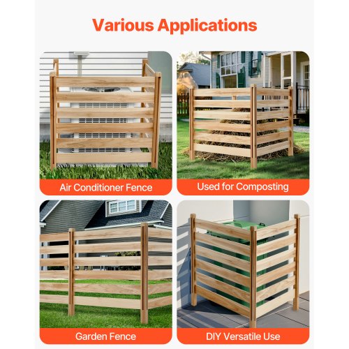 3 Panel Wooden Fence, Slatted Fence for Air Conditioning, 91 cm W x 91 cm L | EU