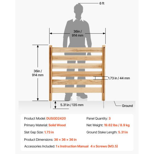 3 Panel Wooden Fence, Slatted Fence for Air Conditioning, 91 cm W x 91 cm L | EU